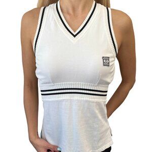 CHANEL Sport Vintage 04S CC Logo Patch Tank Top Tunic #38 White Black [106102]